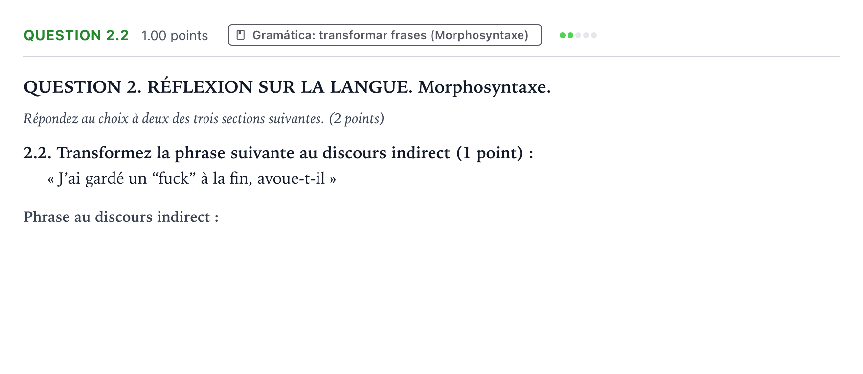 Enunciado: Question 2.2 · Francés PAU Galicia Ordinaria 2025