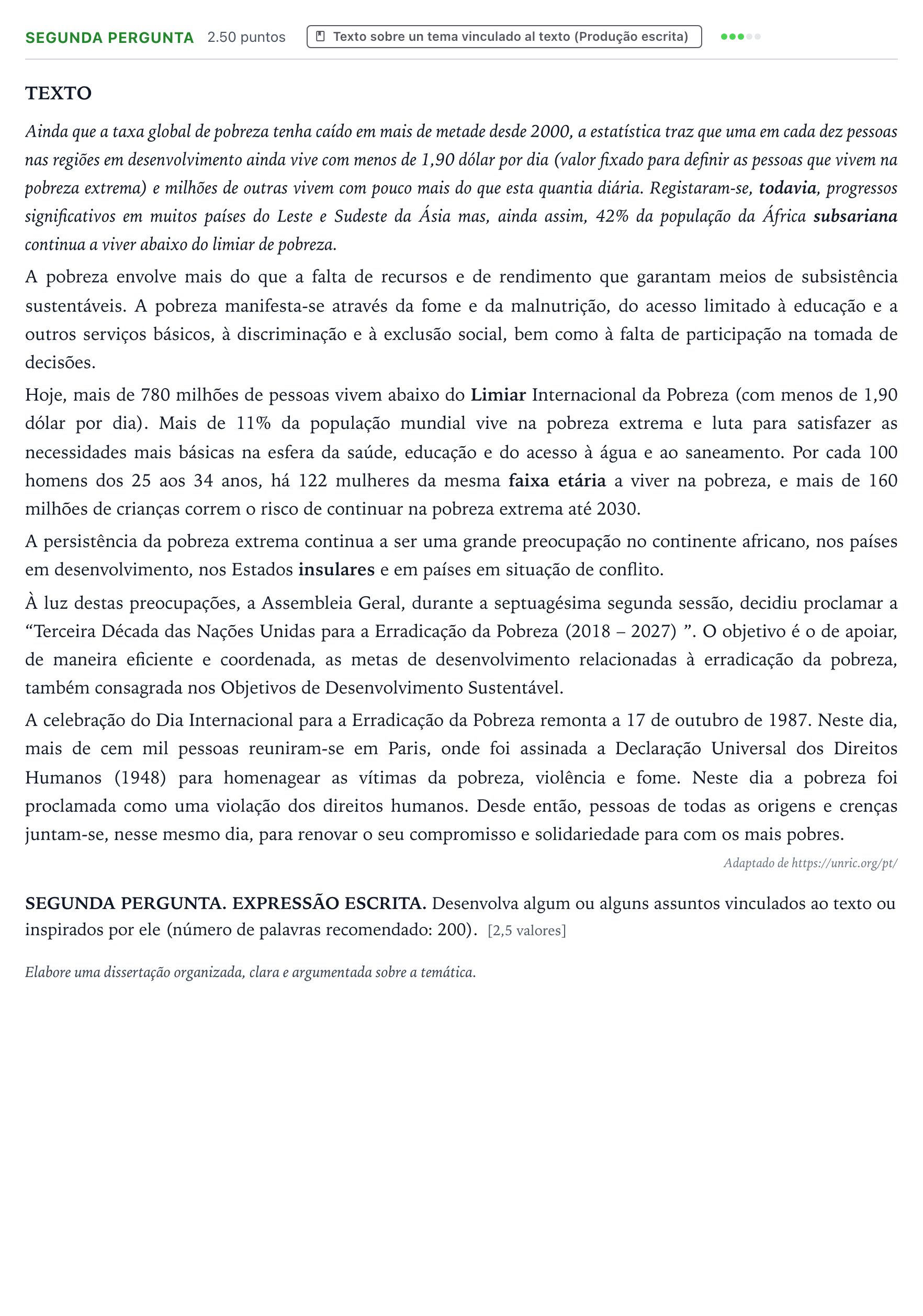 Enunciado: Ejercicio Segunda pergunta · Portugués PAU Galicia Extraordinaria 2025