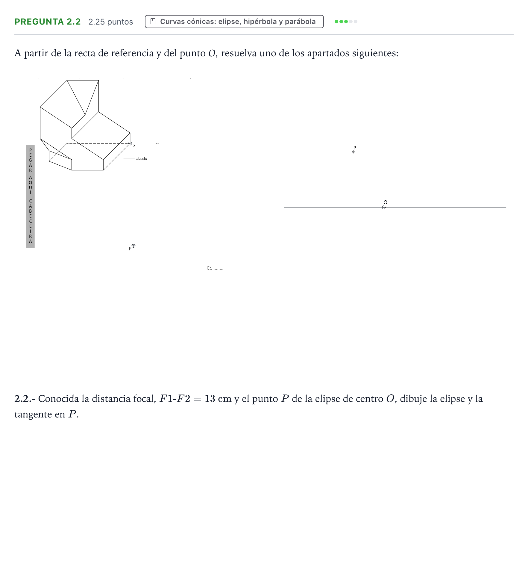 Enunciado: Pregunta 2.2 · Dibujo técnico II PAU Galicia Extraordinaria 2025
