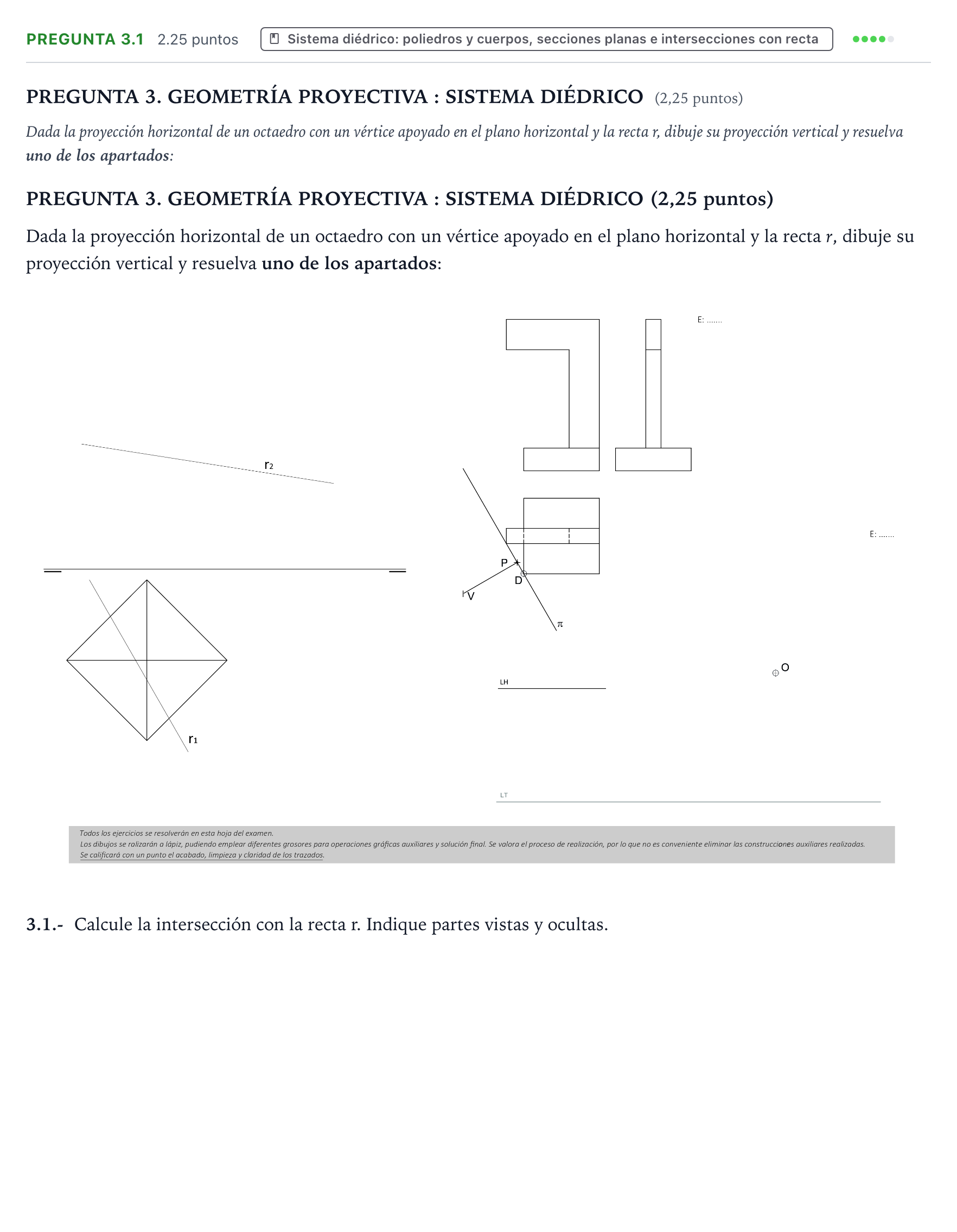 Enunciado: Pregunta 3.1 · Dibujo técnico II PAU Galicia Extraordinaria 2025