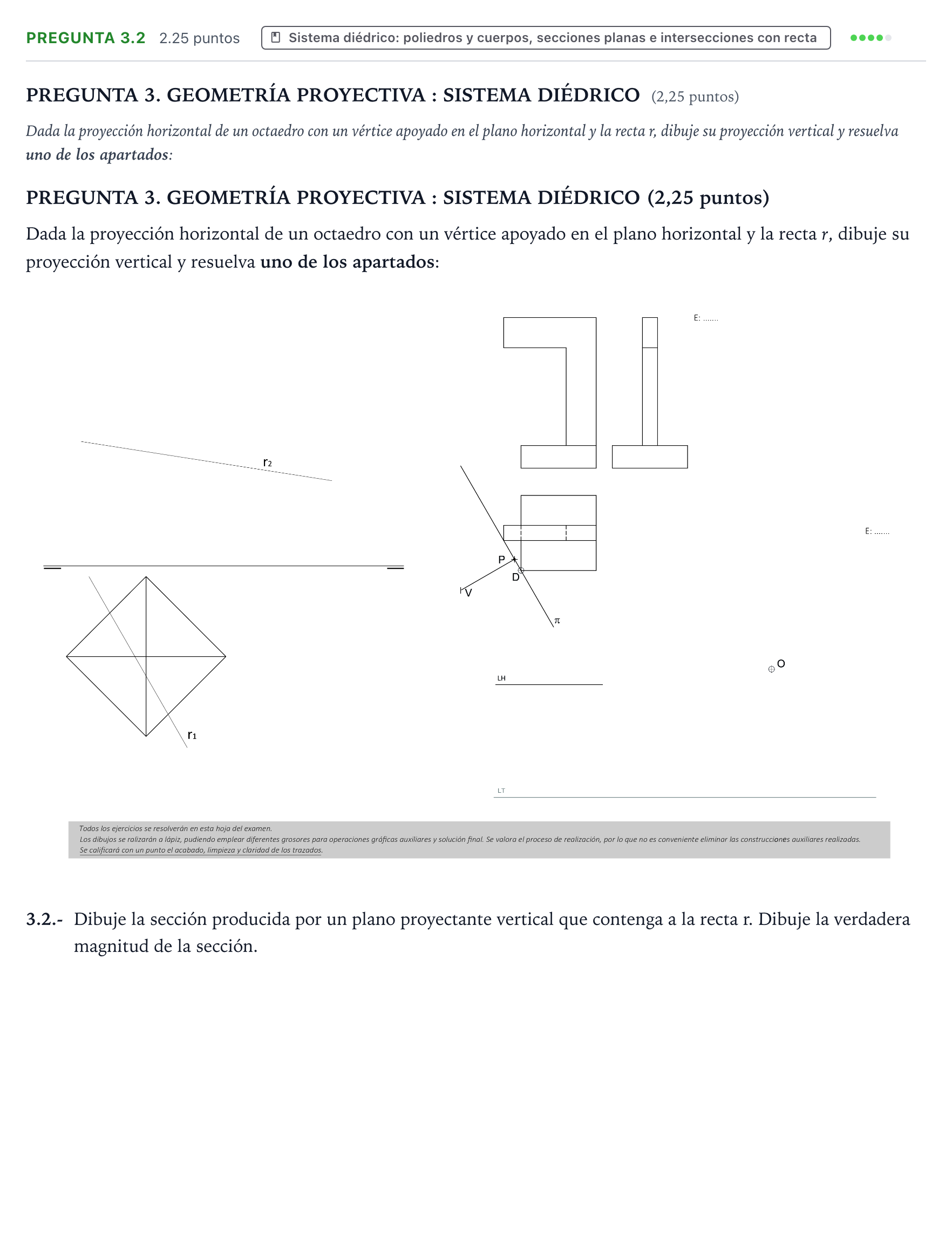Enunciado: Pregunta 3.2 · Dibujo técnico II PAU Galicia Extraordinaria 2025