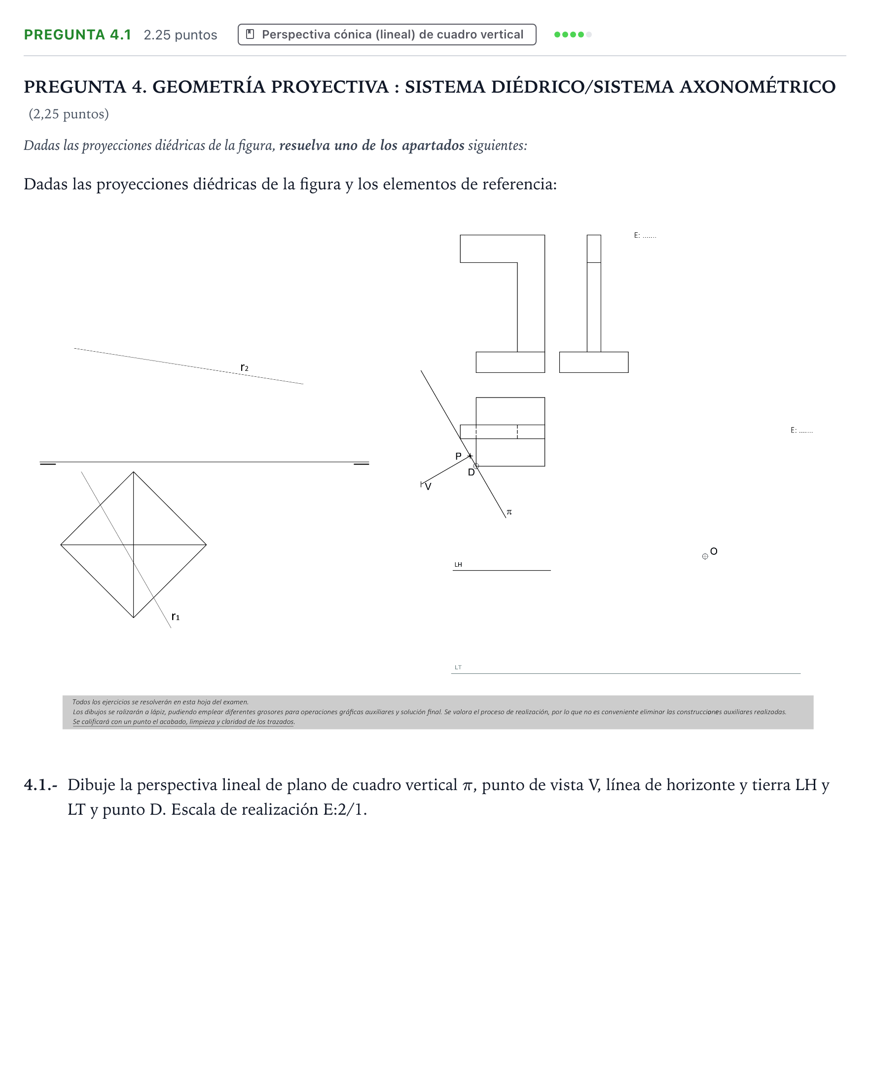 Enunciado: Pregunta 4.1 · Dibujo técnico II PAU Galicia Extraordinaria 2025