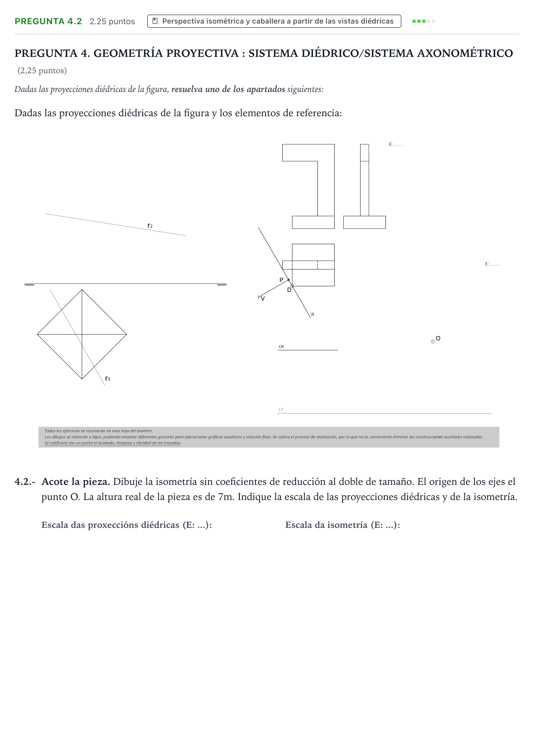 Enunciado: Pregunta 4.2 · Dibujo técnico II PAU Galicia Extraordinaria 2025