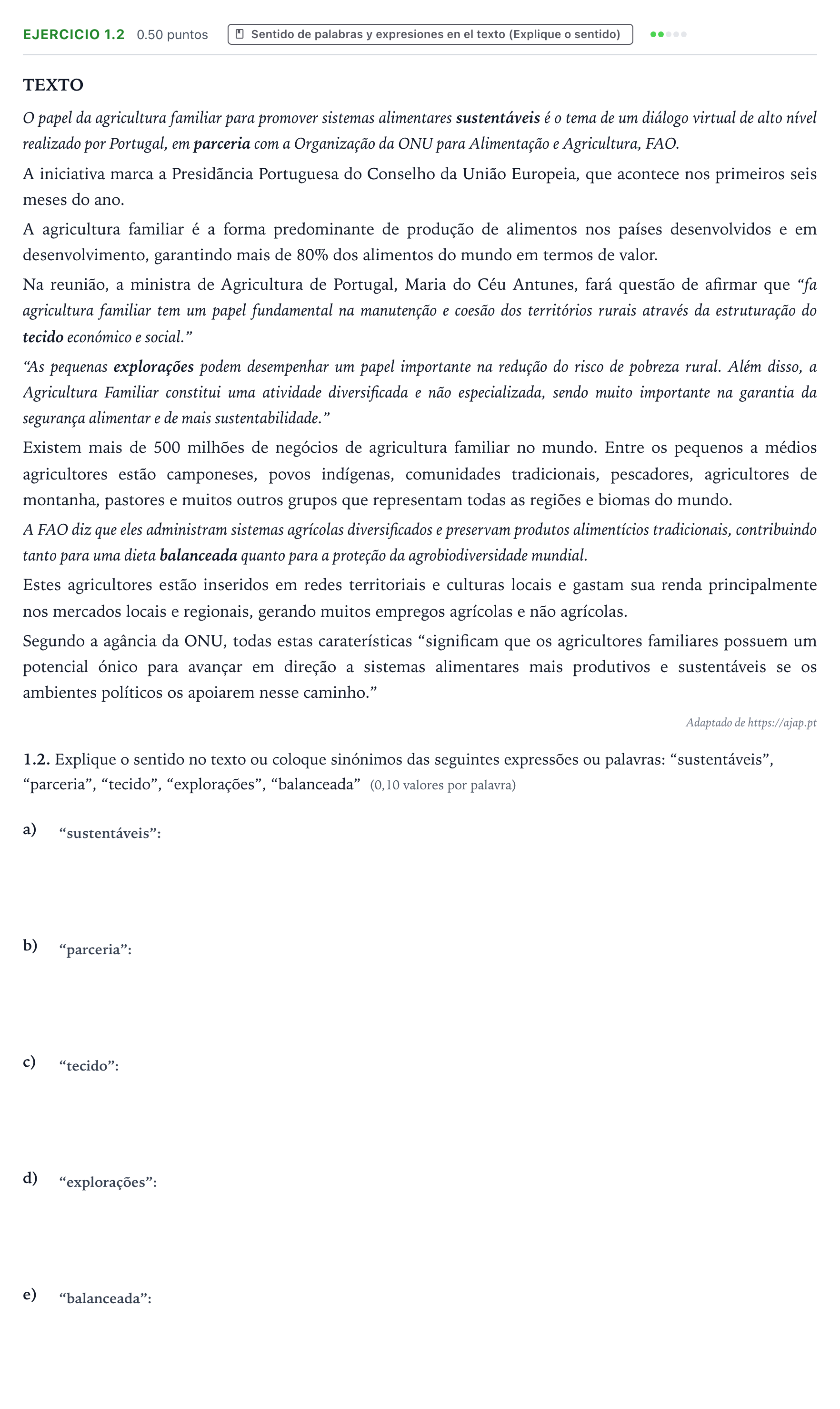 Enunciado: Ejercicio 1.2 · Portugués PAU Galicia Ordinaria 2025
