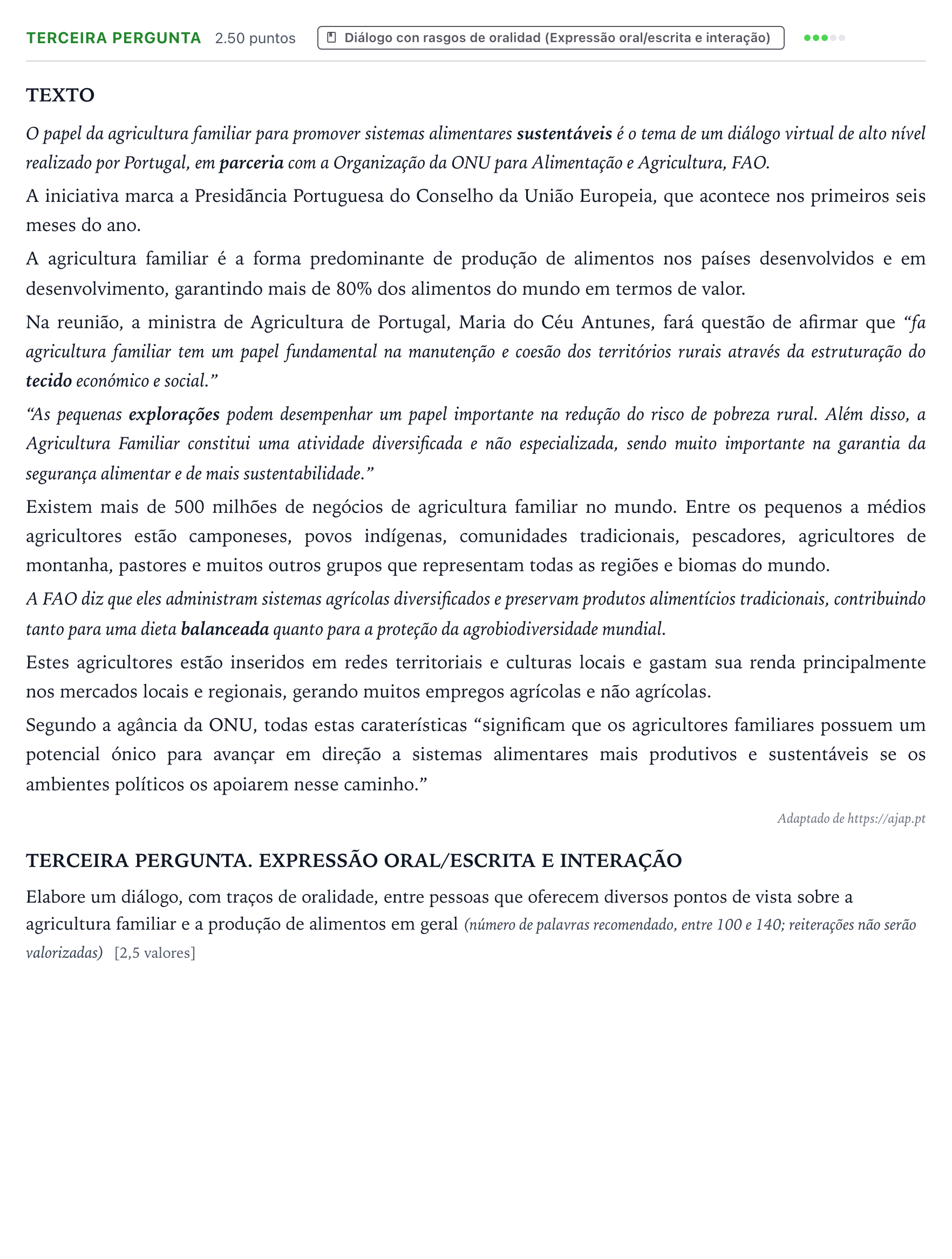 Enunciado: Ejercicio Terceira pergunta · Portugués PAU Galicia Ordinaria 2025