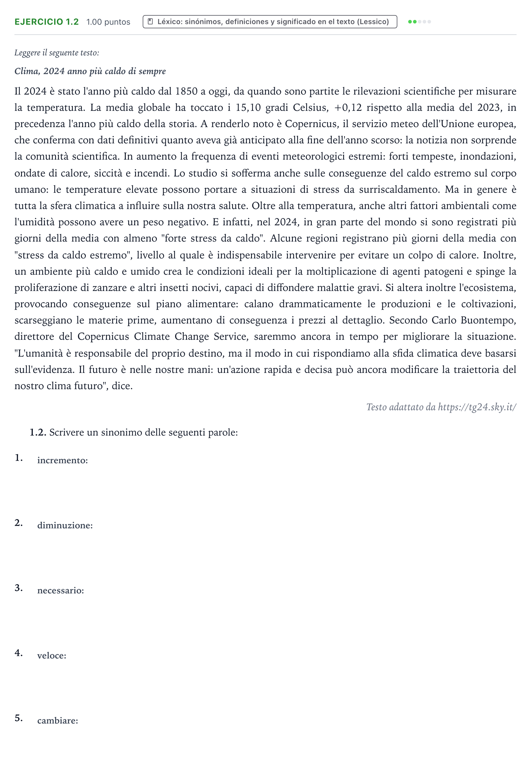 Enunciado: Ejercicio 1.2 · Italiano PAU Galicia Ordinaria 2025
