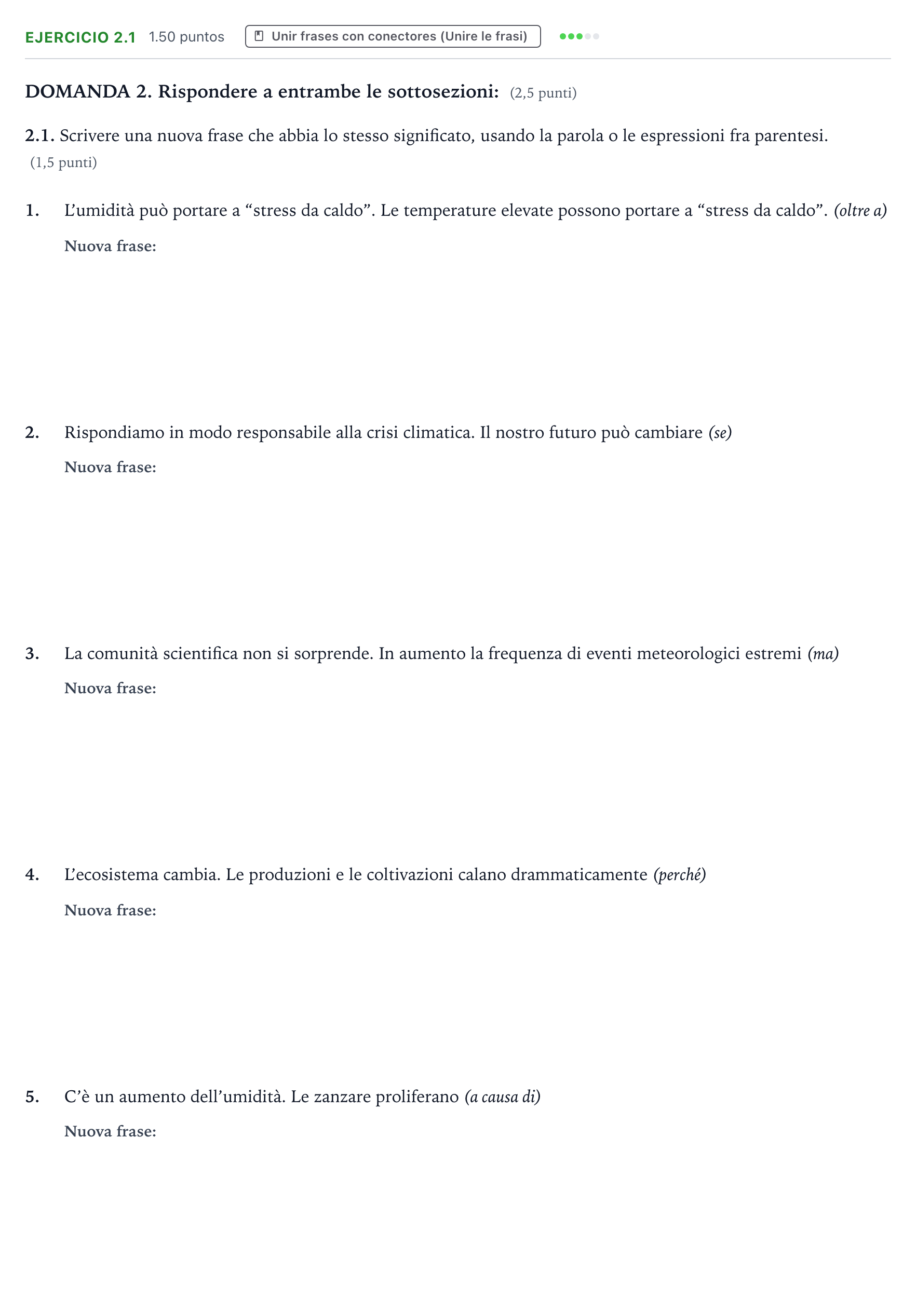 Enunciado: Ejercicio 2.1 · Italiano PAU Galicia Ordinaria 2025