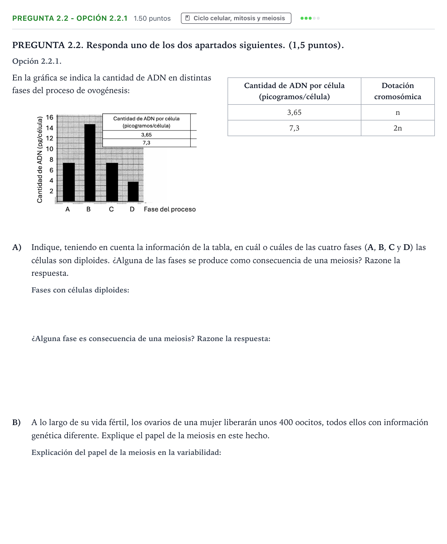 Enunciado: Pregunta 2.2 - Opción 2.2.1 · Biología PAU Galicia Extraordinaria 2025