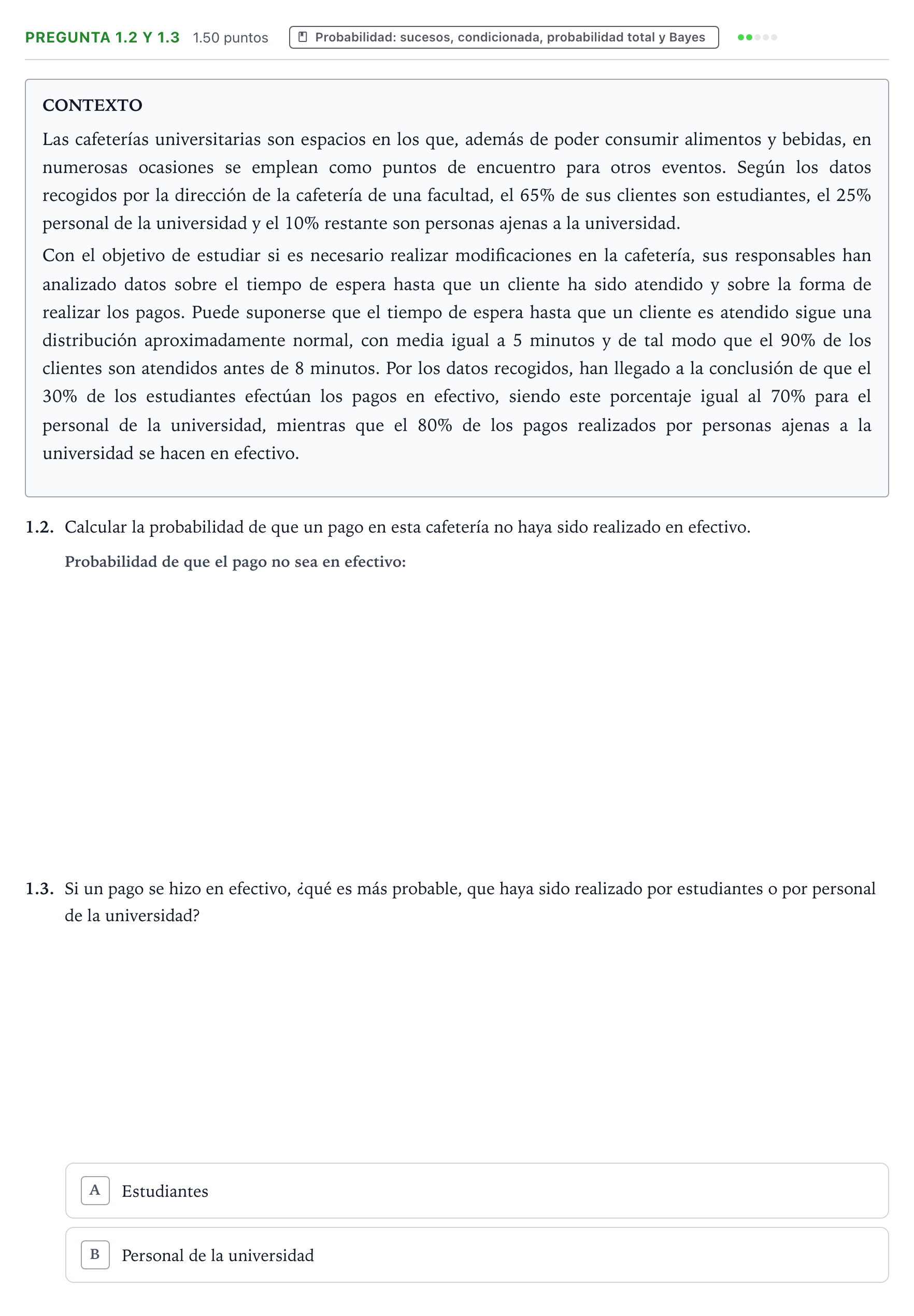 Enunciado: Pregunta 1.2 y 1.3 - Probabilidad · Matemáticas II PAU Galicia Ordinaria 2025