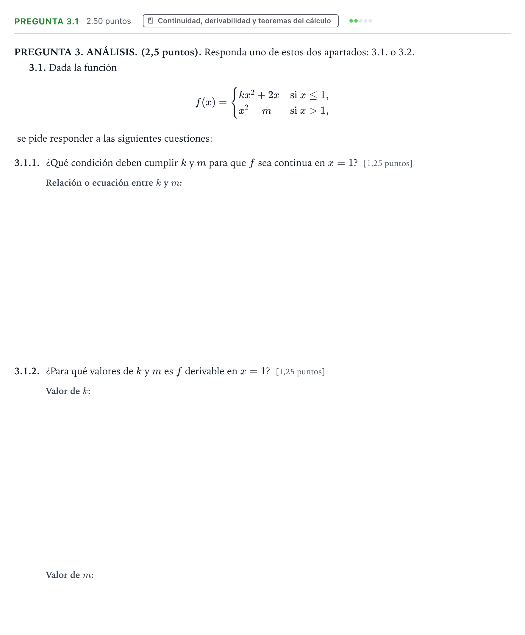 Enunciado: Pregunta 3.1 · Matemáticas II PAU Galicia Ordinaria 2025