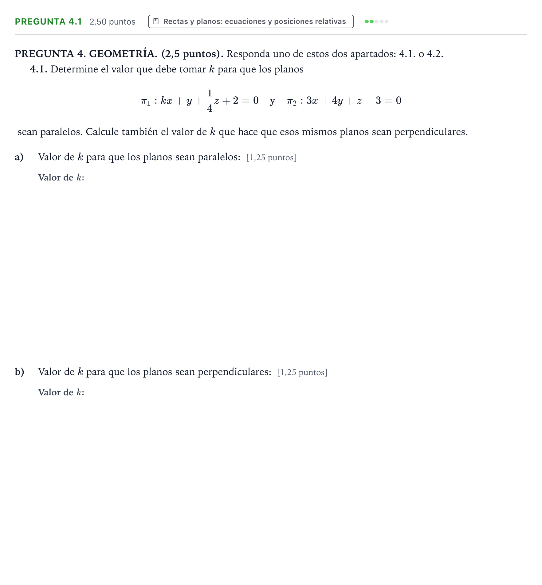 Enunciado: Pregunta 4.1 · Matemáticas II PAU Galicia Ordinaria 2025