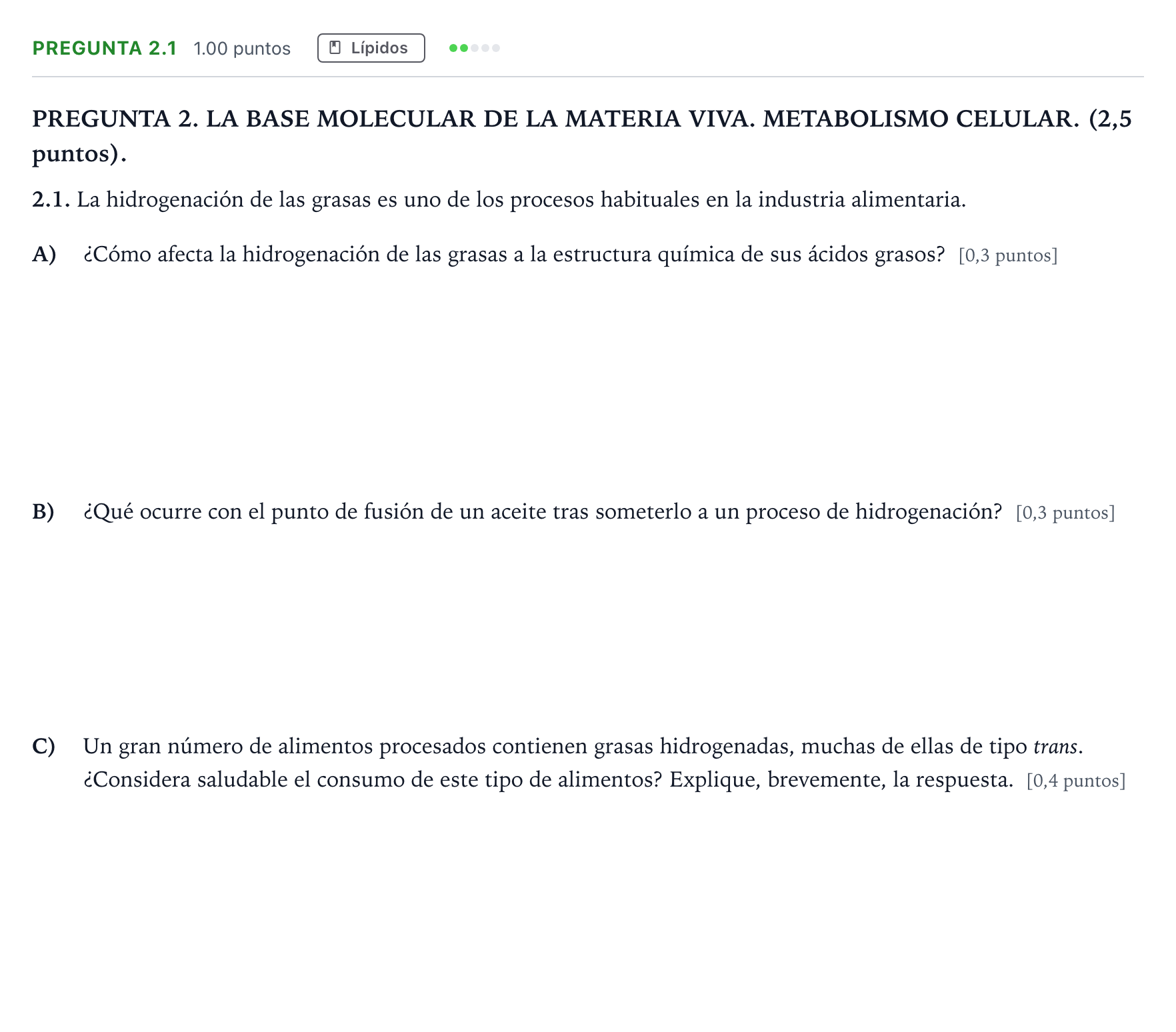 Enunciado: Pregunta 2.1 · Biología PAU Galicia Ordinaria 2025