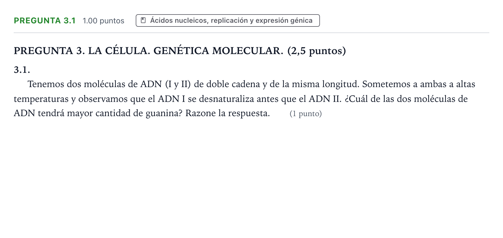 Enunciado: Pregunta 3.1 · Biología PAU Galicia Ordinaria 2025