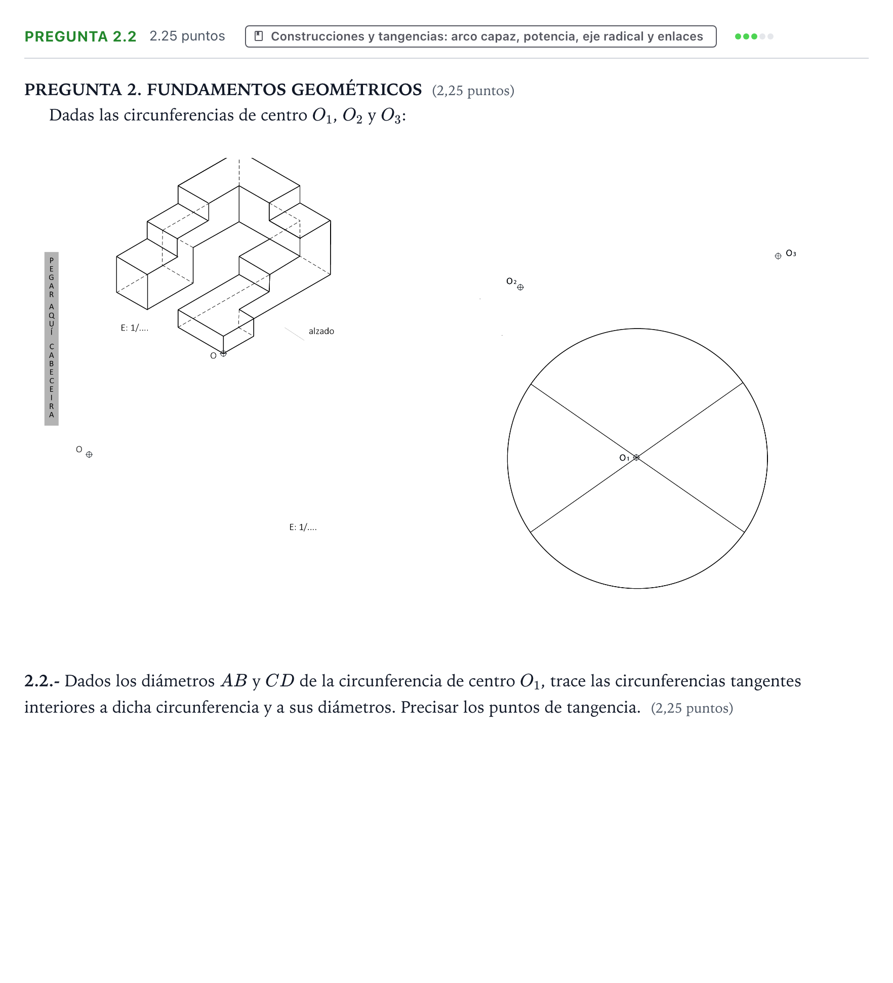 Enunciado: Pregunta 2.2 · Dibujo técnico II PAU Galicia Ordinaria 2025