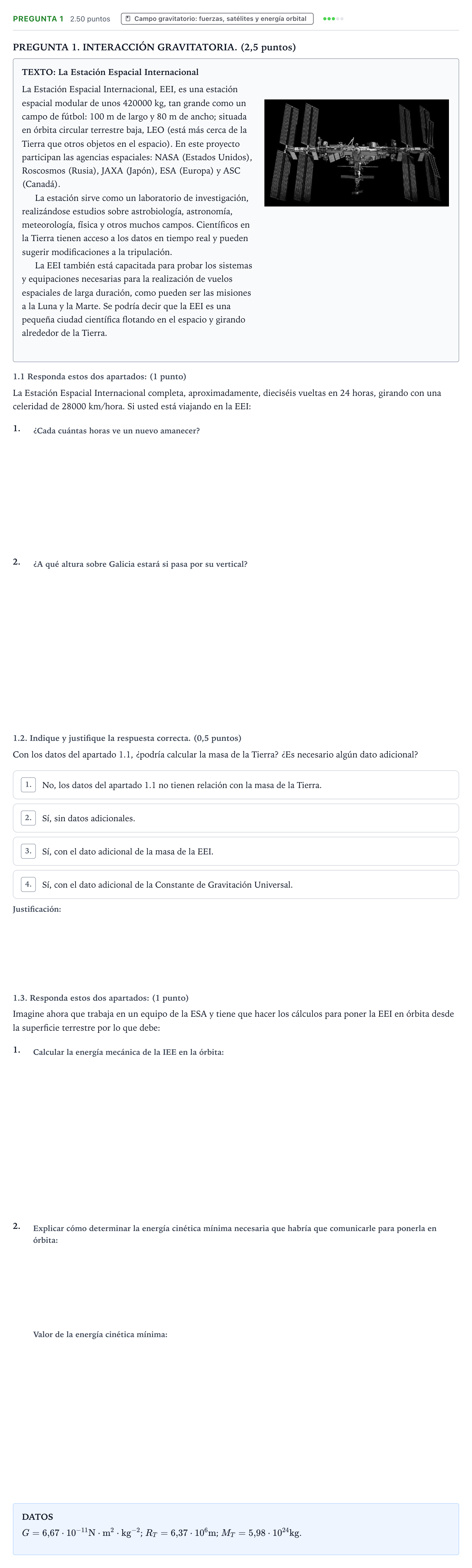 Enunciado: Pregunta 1 · Física PAU Galicia Extraordinaria 2025