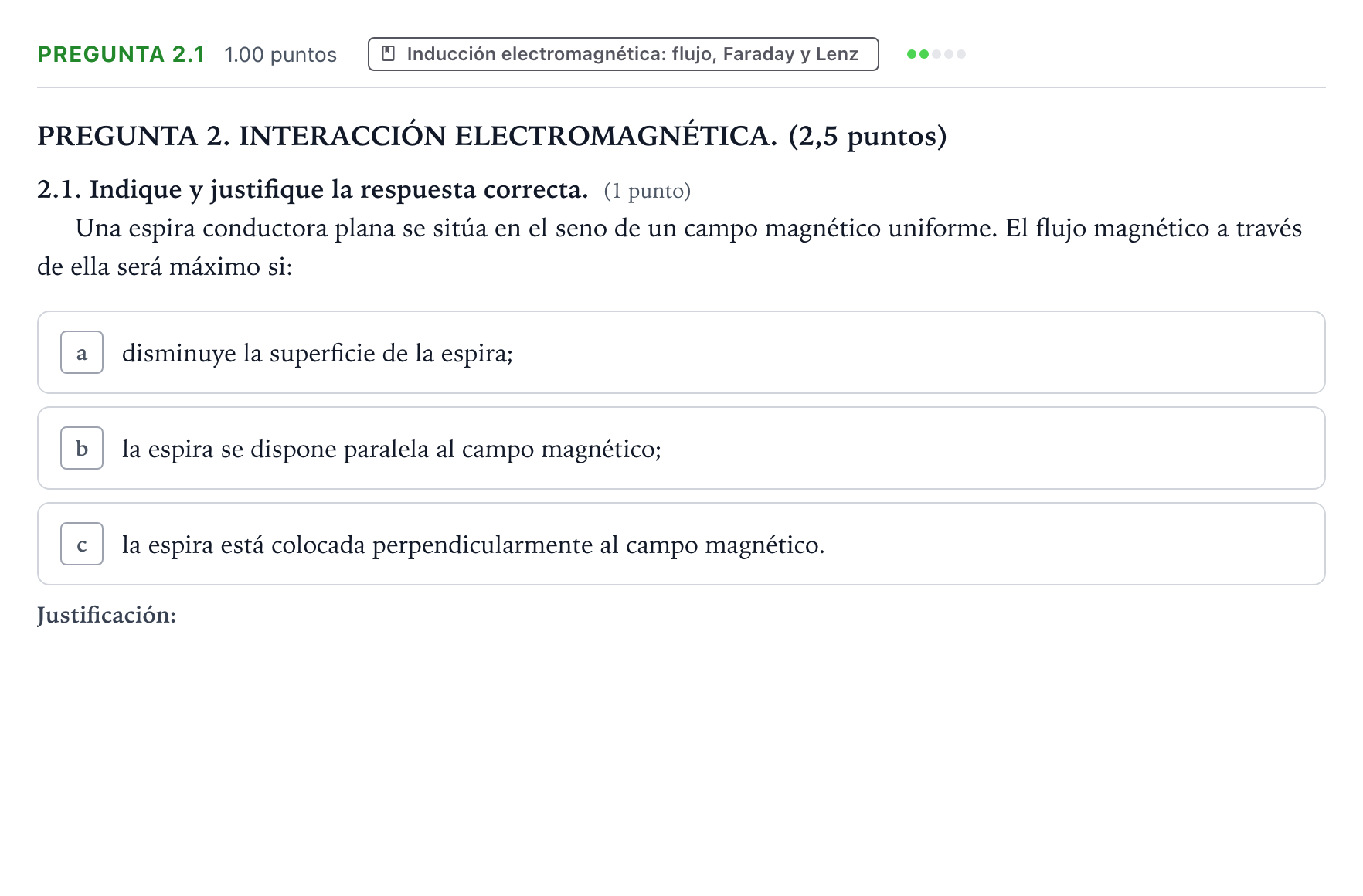 Enunciado: Pregunta 2.1 · Física PAU Galicia Extraordinaria 2025