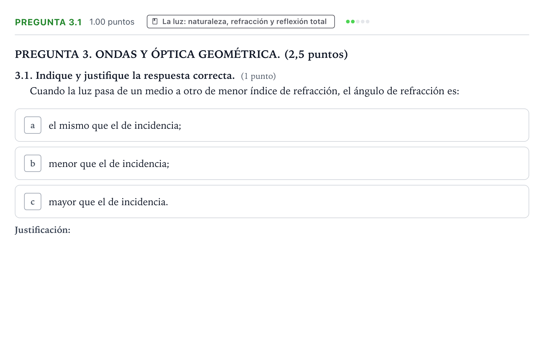 Enunciado: Pregunta 3.1 · Física PAU Galicia Extraordinaria 2025