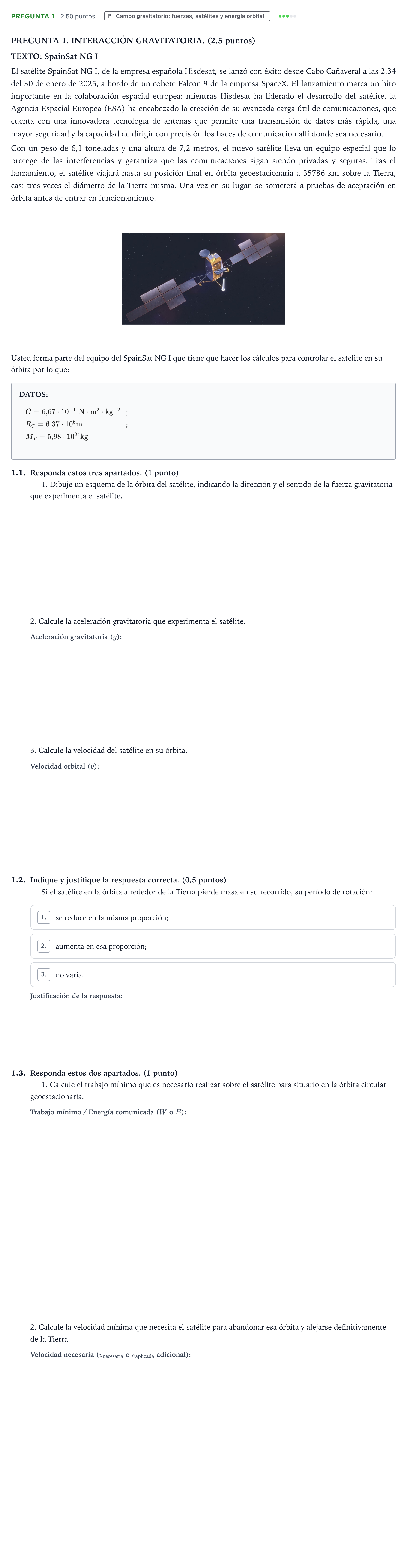 Enunciado: Pregunta 1 · Física PAU Galicia Ordinaria 2025