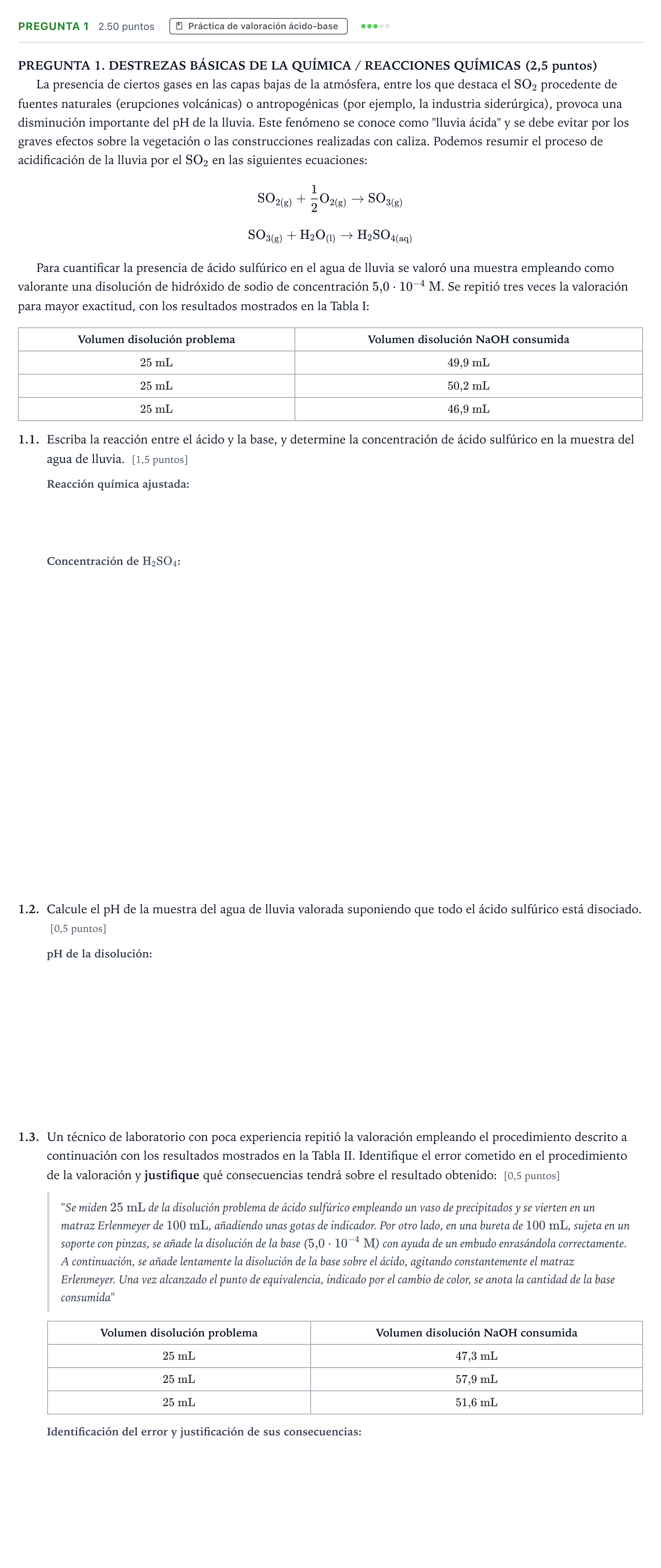 Enunciado: Pregunta 1 · Química PAU Galicia Extraordinaria 2025