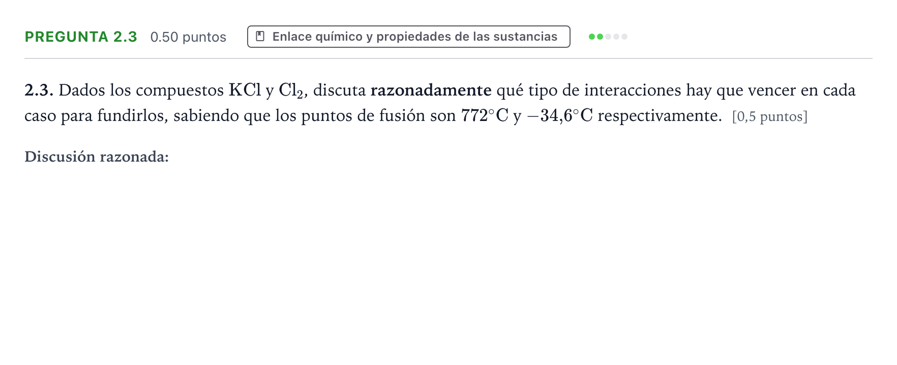 Enunciado: Pregunta 2.3 · Química PAU Galicia Extraordinaria 2025