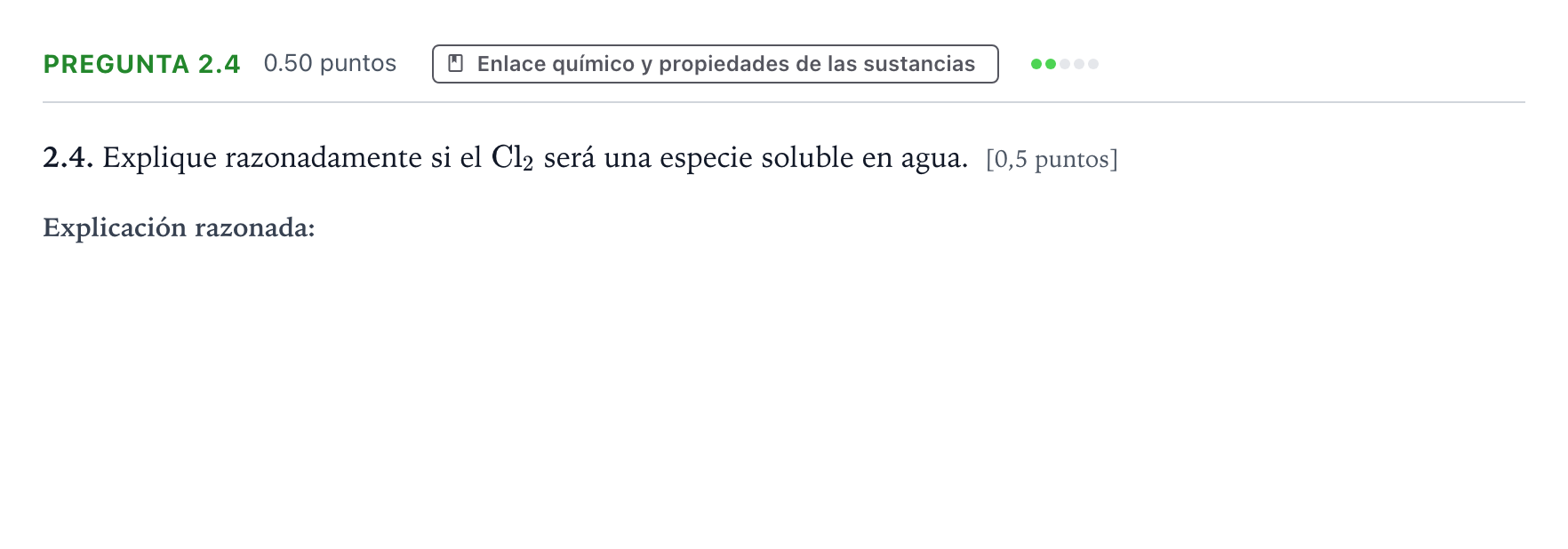 Enunciado: Pregunta 2.4 · Química PAU Galicia Extraordinaria 2025