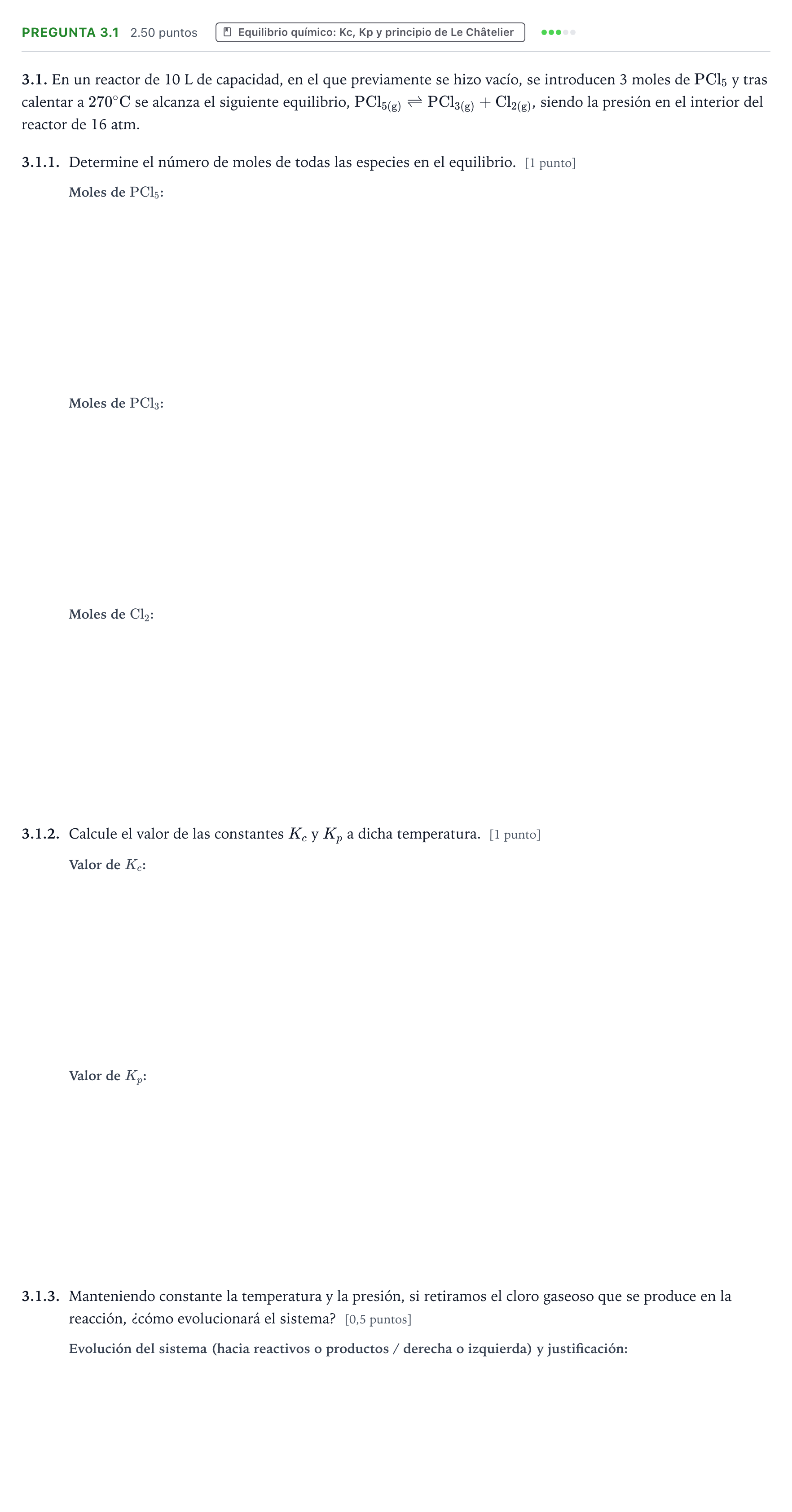 Enunciado: Pregunta 3.1 · Química PAU Galicia Extraordinaria 2025