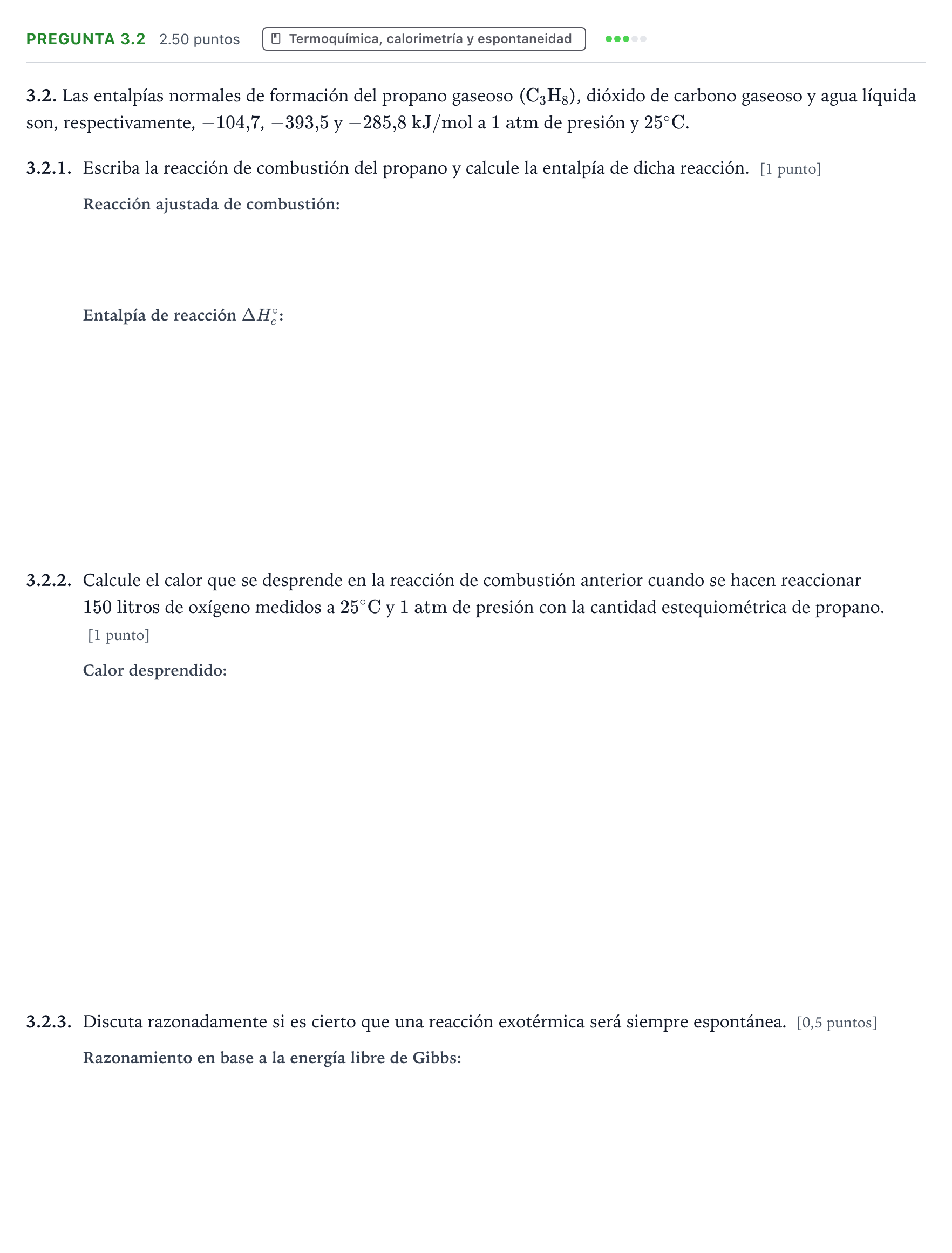 Enunciado: Pregunta 3.2 · Química PAU Galicia Extraordinaria 2025