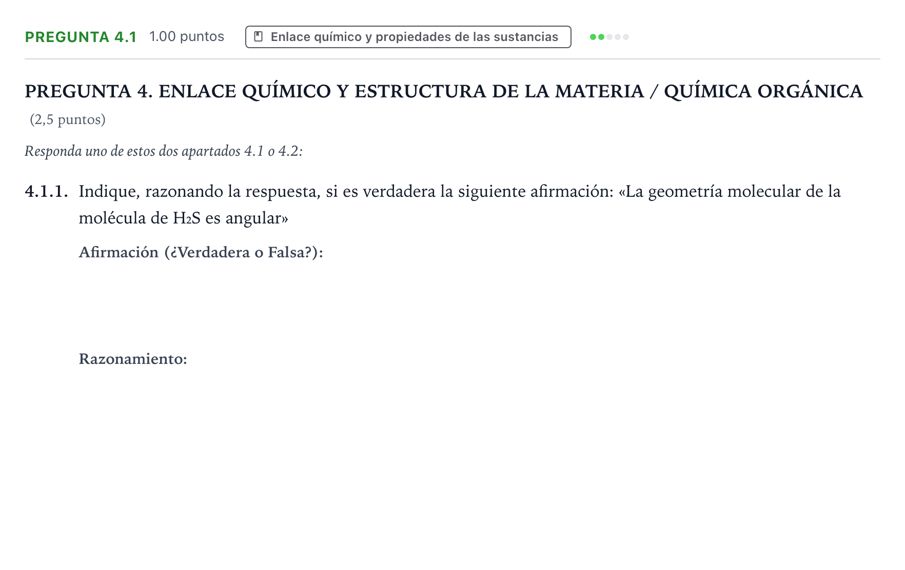 Enunciado: Pregunta 4.1 - Enlace químico · Química PAU Galicia Extraordinaria 2025