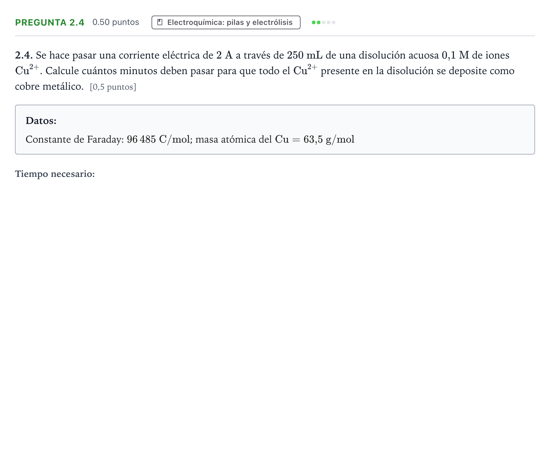 Enunciado: Pregunta 2.4 · Química PAU Galicia Ordinaria 2025
