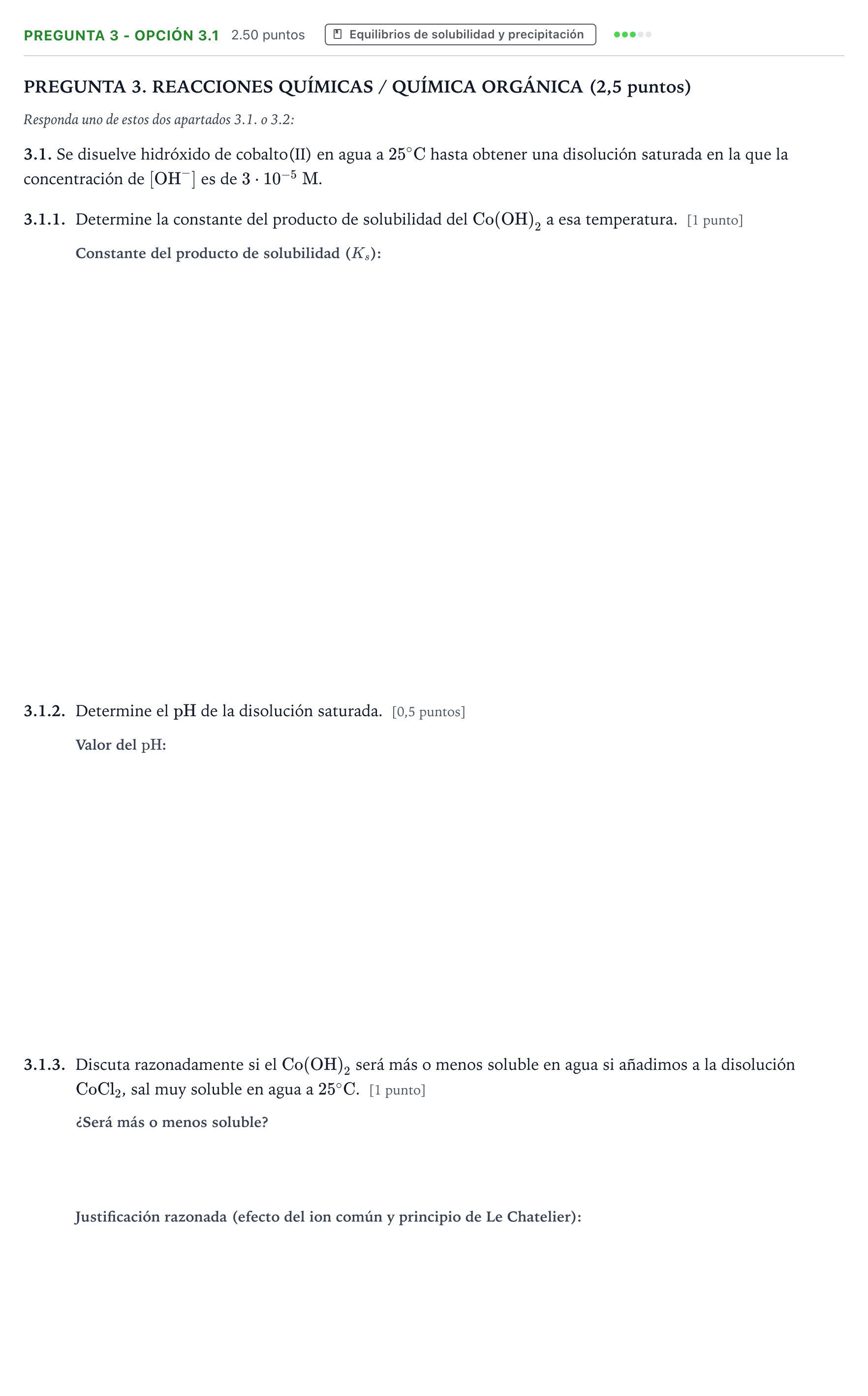 Enunciado: Pregunta 3 - Opción 3.1 · Química PAU Galicia Ordinaria 2025