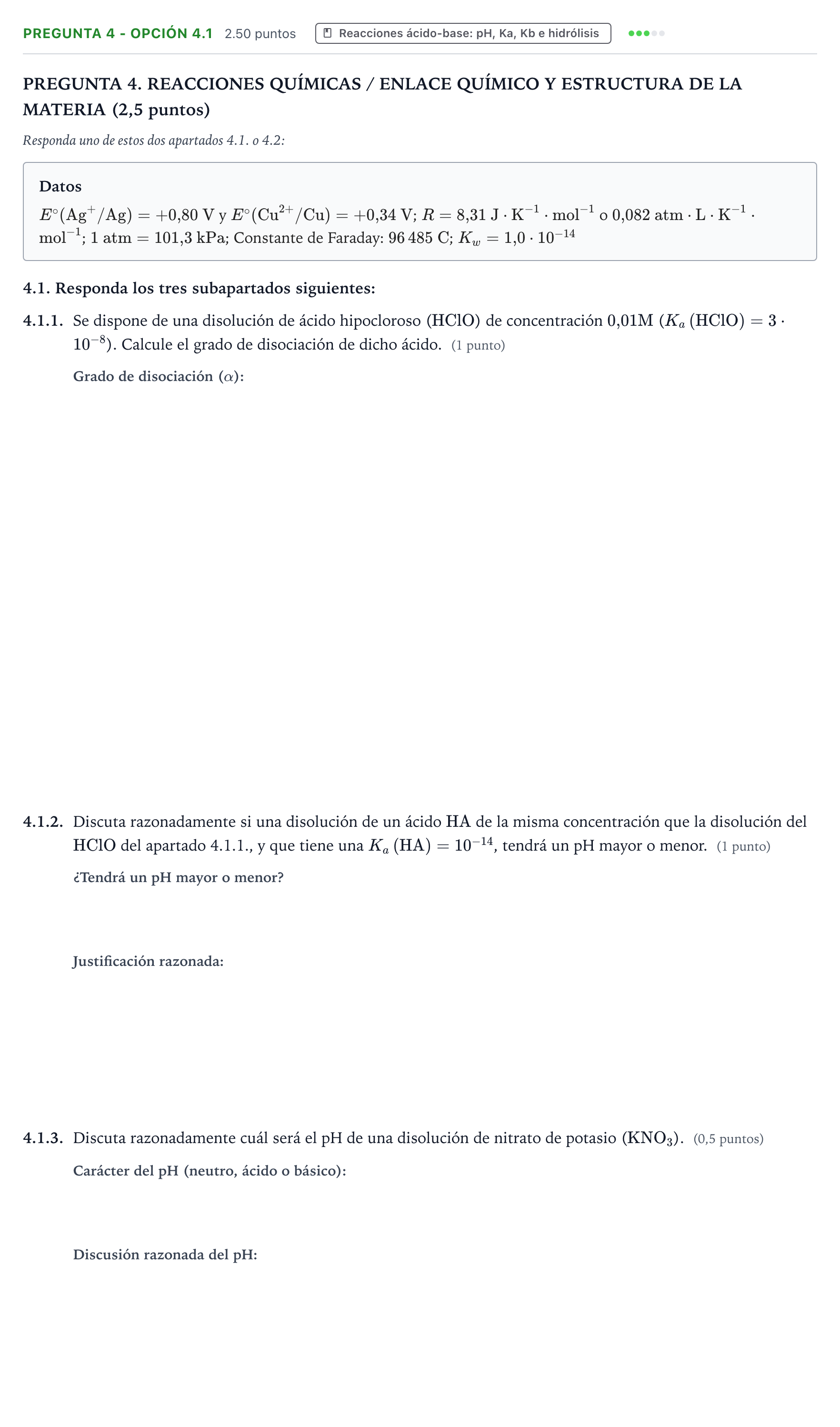 Enunciado: Pregunta 4 - Opción 4.1 · Química PAU Galicia Ordinaria 2025