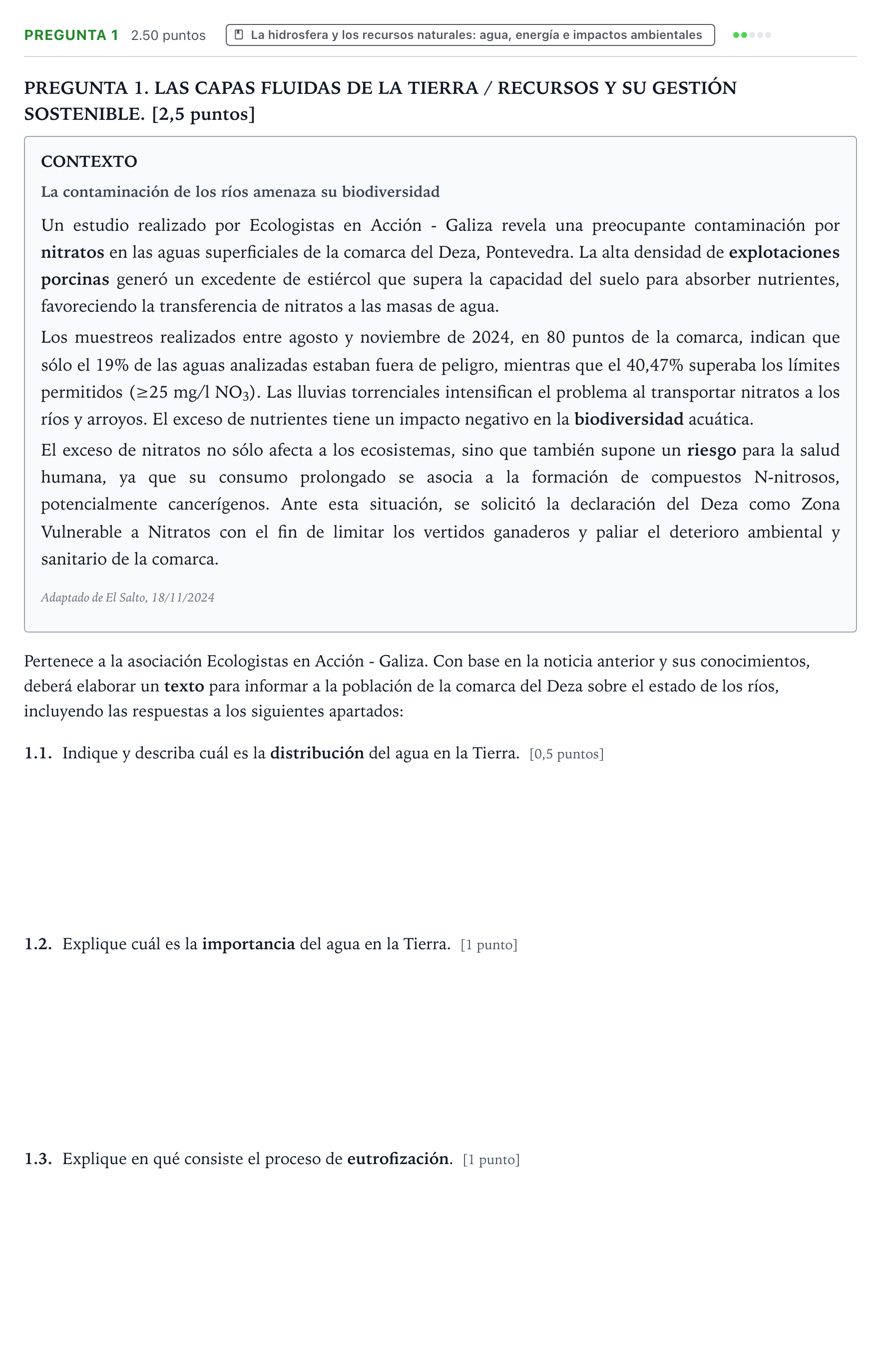 Enunciado: Pregunta 1 · Geología y Ciencias Ambientales PAU Galicia Ordinaria 2025