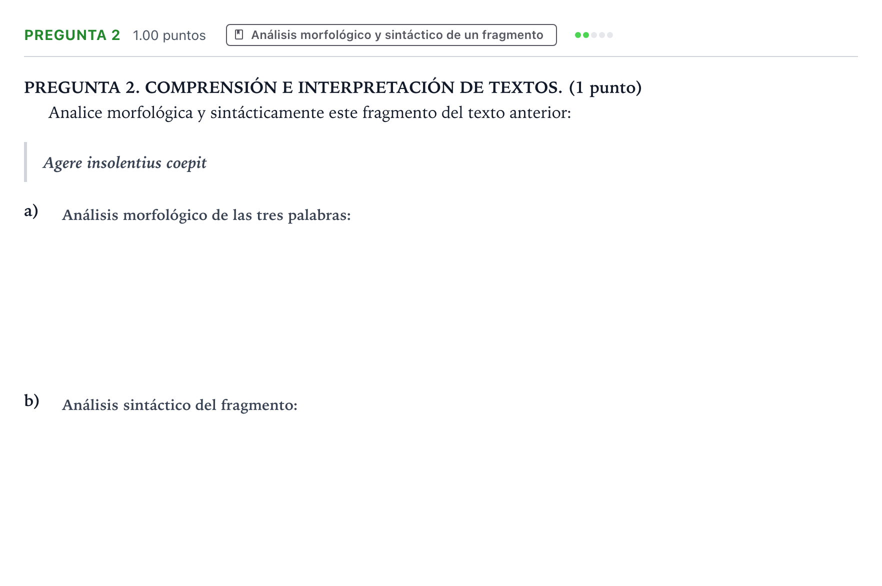 Enunciado: Pregunta 2 · Latín II PAU Galicia Extraordinaria 2025