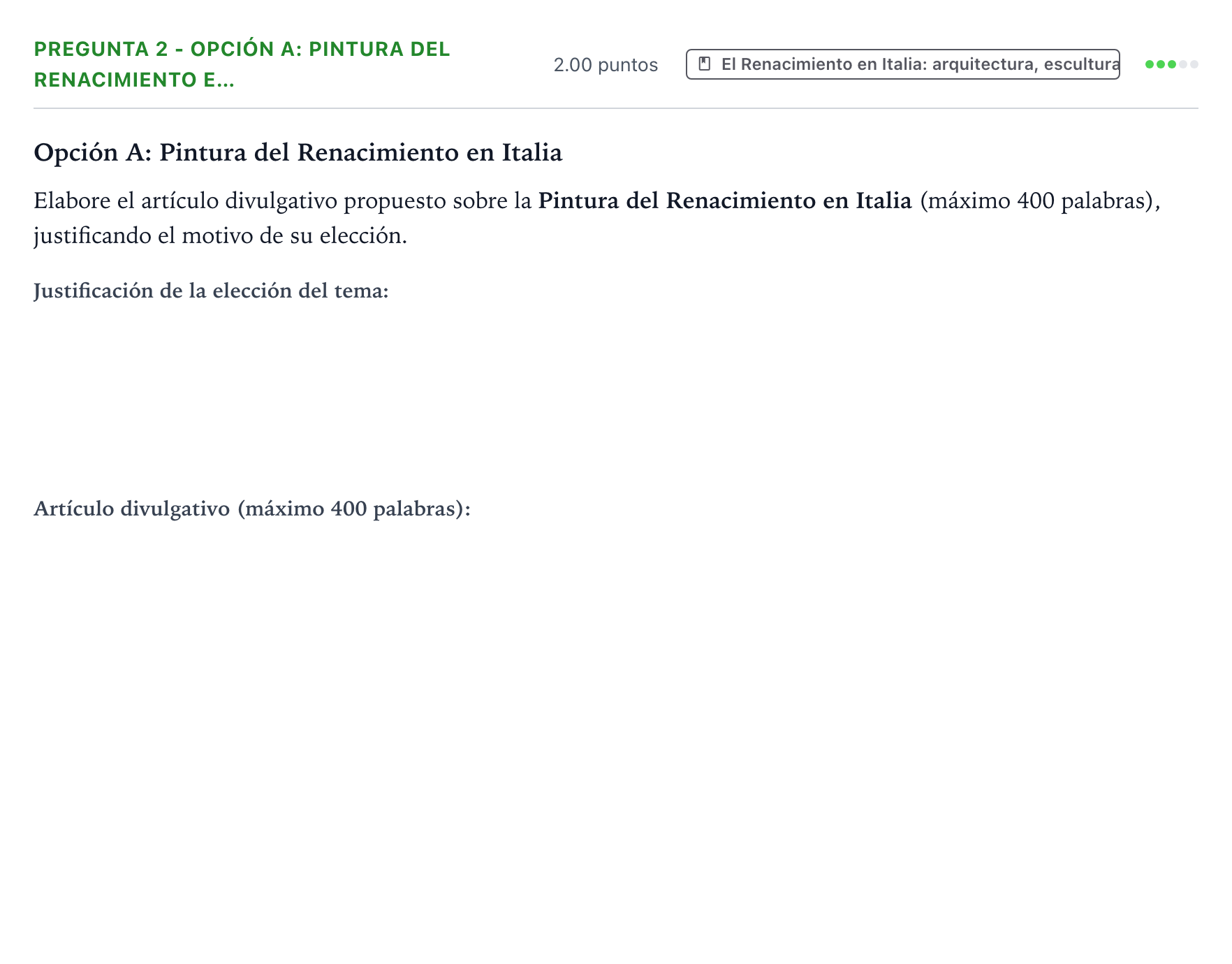 Enunciado: Pregunta 2 - Opción A: Pintura del Renacimiento e… · Historia del Arte PAU Galicia Extraordinaria 2025
