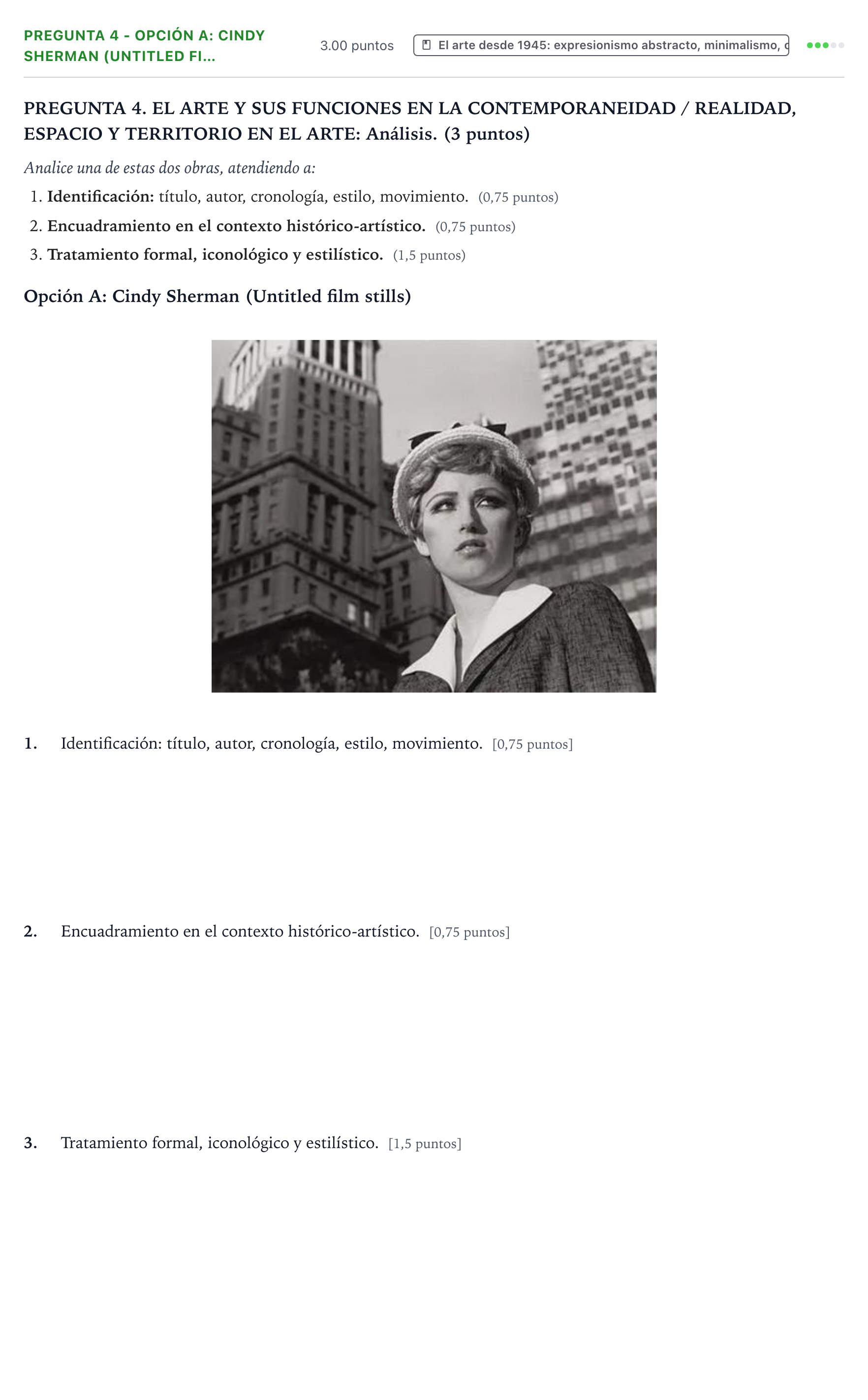 Enunciado: Pregunta 4 - Opción A: Cindy Sherman (Untitled fi… · Historia del Arte PAU Galicia Extraordinaria 2025