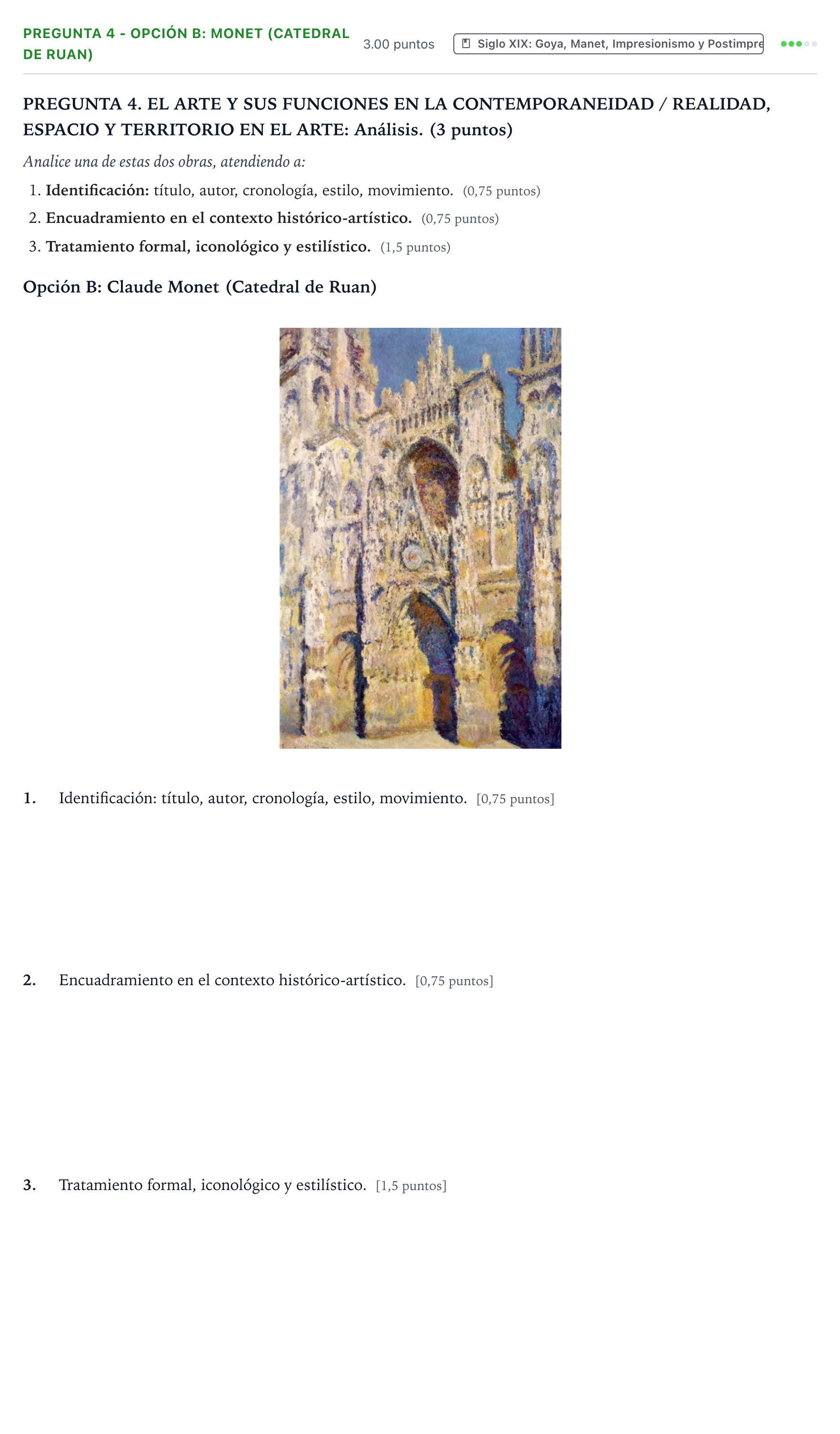 Enunciado: Pregunta 4 - Opción B: Monet (Catedral de Ruan) · Historia del Arte PAU Galicia Extraordinaria 2025