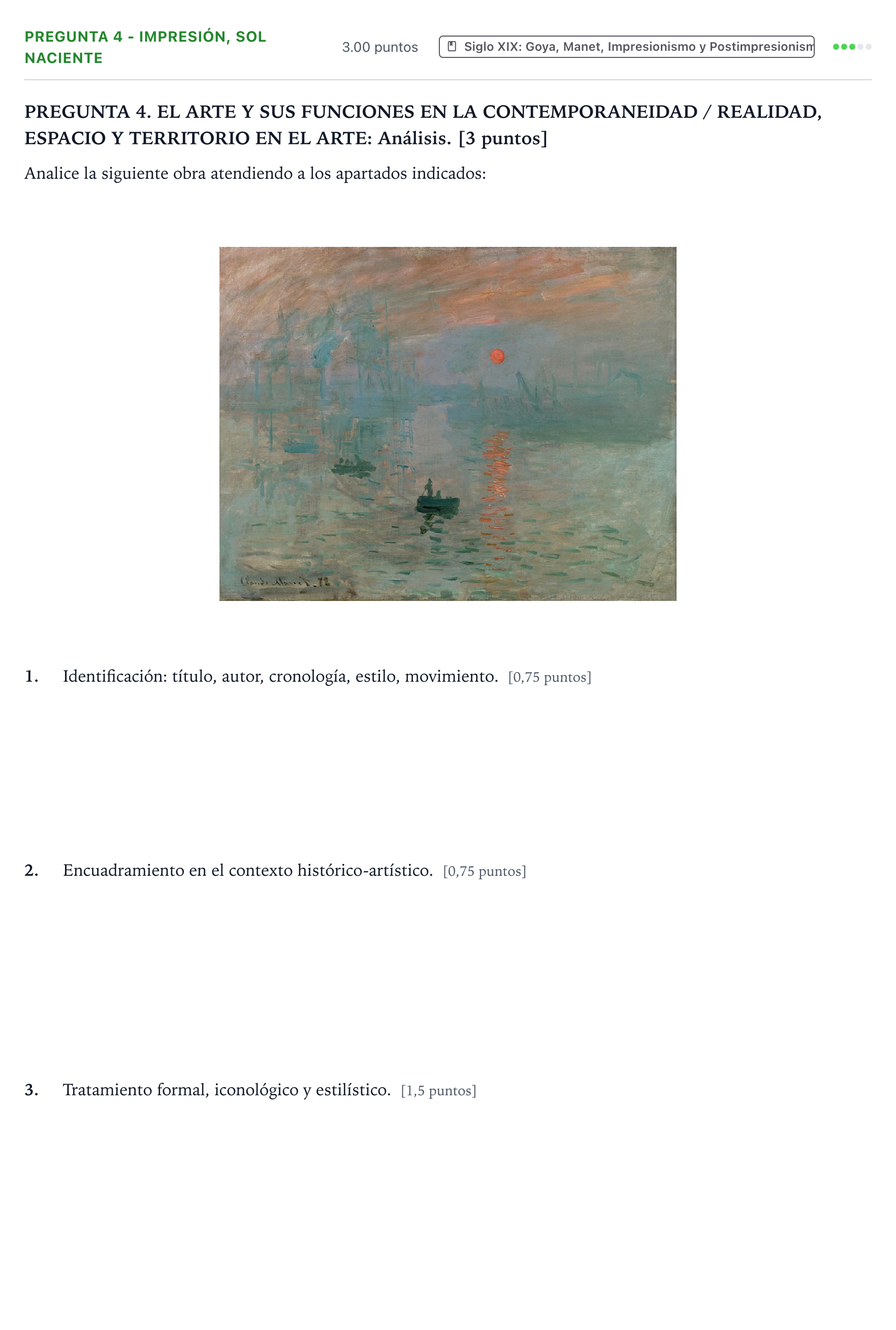 Enunciado: Pregunta 4 - Impresión, sol naciente · Historia del Arte PAU Galicia Ordinaria 2025